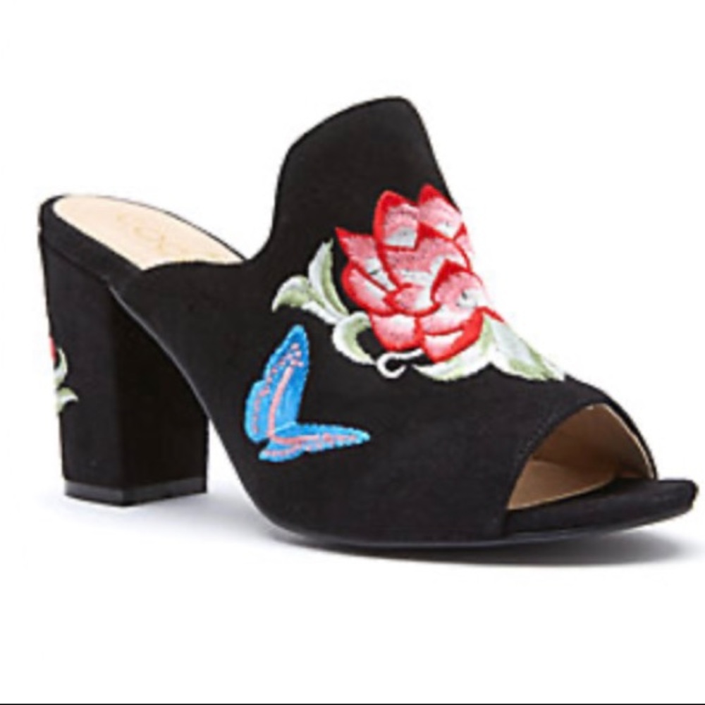 New Matisse black velvet embroidered rose mules 10 - Picture 2 of 6